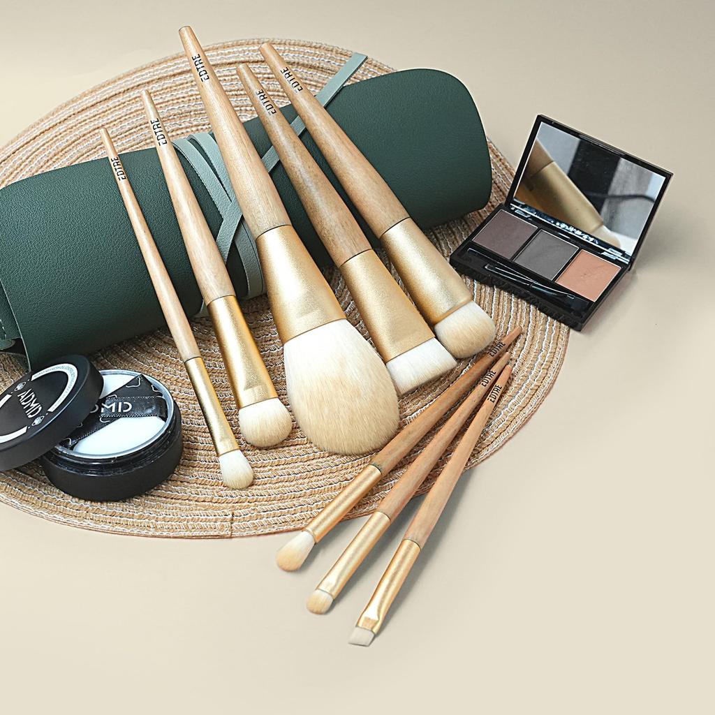 EDTRE White Gold Makeup Brush Set of Soft Fiber with PU Leather Multifunctional Everyday Makeup Brush Portable and Suitable for Sensitive Beginner