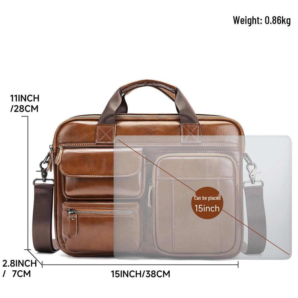 Men's Genuine Leather Crossbody Laptop Bag – Top Layer Cowhide Briefcase Handbag