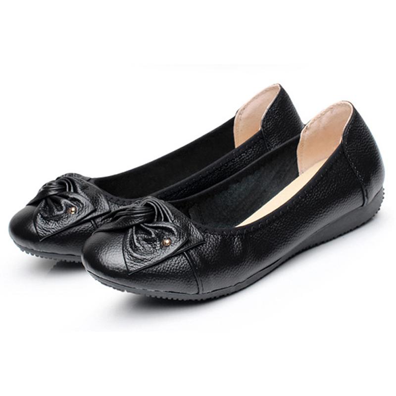

Весенняя обувь Женские балетки из натуральной кожи Слипоны Балетки с бантом Повседневная женская обувь Мокасины Лоферы Большой размер 43 WSH3376 43 чёрный