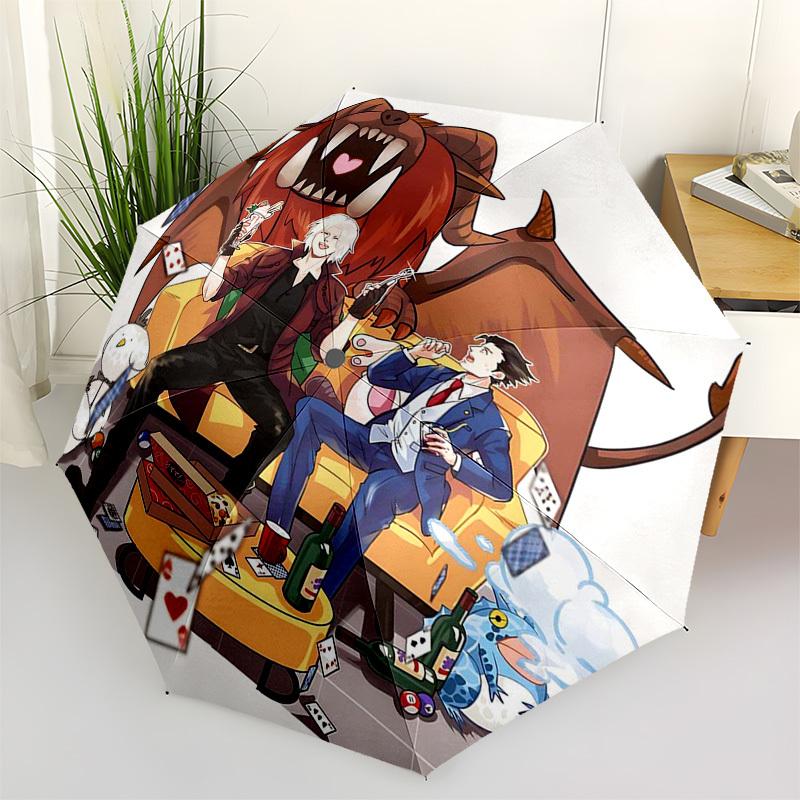

1pc Outdoor Umbrella with Devilman and Monster Design - Automatic Opening/Closing, Portable 3-Fold Design, 8-Bone Iron Frame - Perfect Gift for F