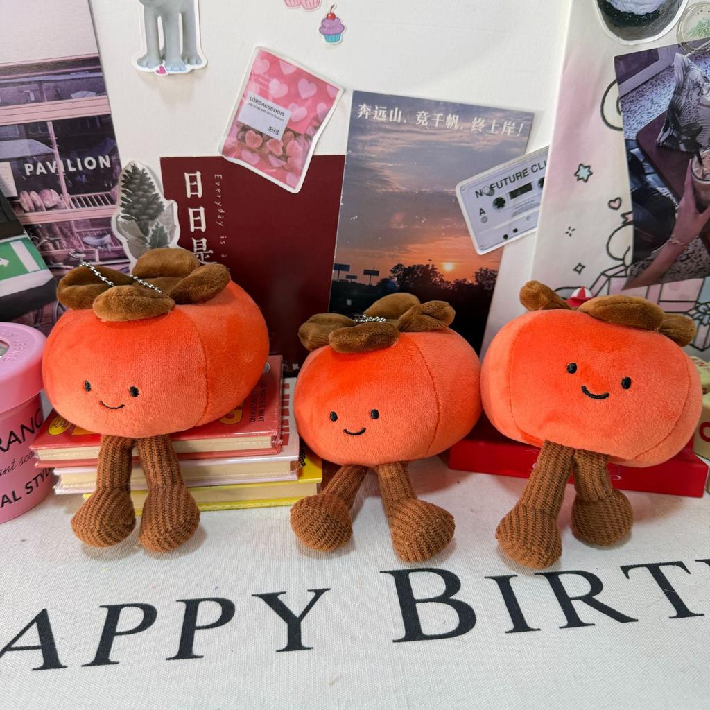 Cute Plush Persimmon Doll Keychain Realistic Fruit Pendant Cartoon Legged Toy Bag Charm Accessory