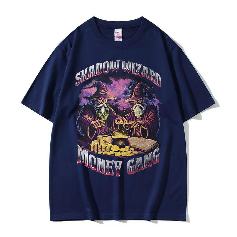 Vintage Shadow Wizard Money Gang Funny Meme Tee Shirt Men Women Harajuku Gothic Fashion Cotton Short Sleeve Tshirts Streetwear
