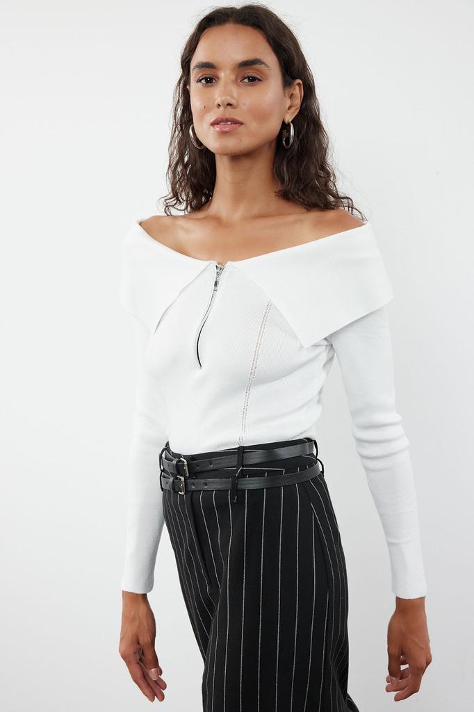 Women's Fashion Stylish Sweater Black Turn-down Collar Knitwear Sweater