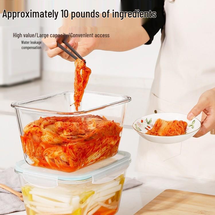 Sheng Bangrong Szklany hermetyczny pojemnik na żywność do mikrofalówki do przechowywania i utrzymywania świeżości, lunchbox na Kimchi i warzywa marynowane