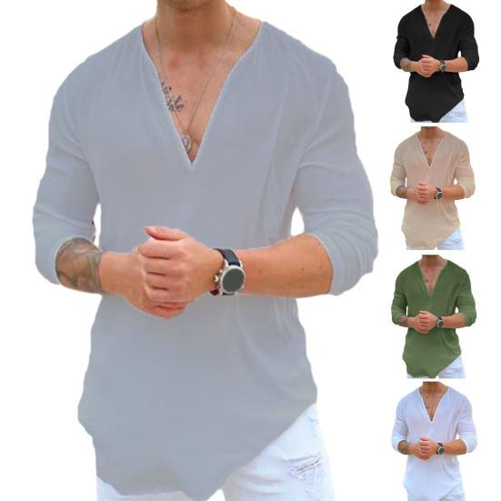 Summer Men T-Shirt Sweat Absorption Solid Color Three-quarter Sleeves V-Neck Loose Fit Shirt Top Streetwear for Men