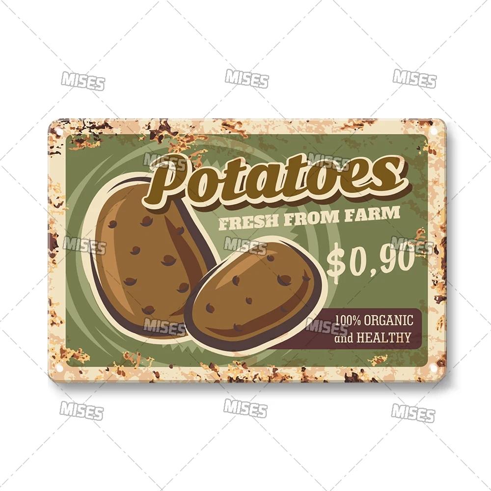 MISES Vegetable And Fruit Metal Tin Sign Retro Metal Plaque Decorative Plate Man Cave Studio Farm Metal Sign Kitchen Wall Plate