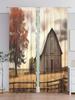 Set Of 2 Curtains Window Decorations Rural Tree Barn Pattern Prints Home Room Curtain Polyester