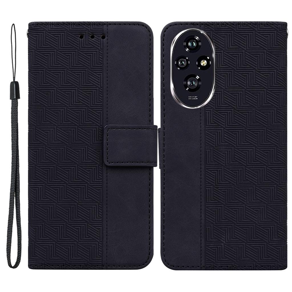 For Honor 200 5G Leather Case Geometry Imprint Wallet Phone Cover with Strap