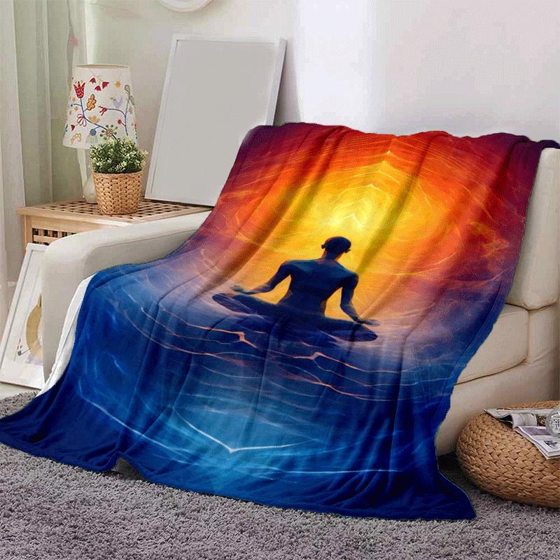 

1pc Meditation Printing Lightweight Flannel Blanket, Comfortable and Warm Blanket, Sofa Bed and Couch Office, Suitable for Gift Blankets 130cmx150cm