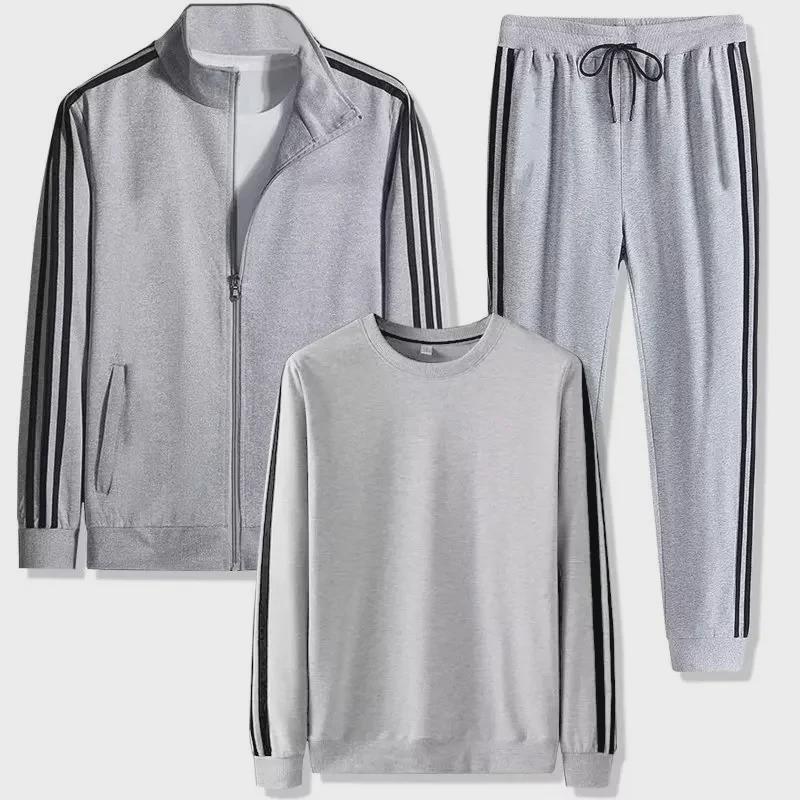 Men's Three-Piece Casual Sports Suit: Spring/Autumn Running Jacket with Three-Stripe Design