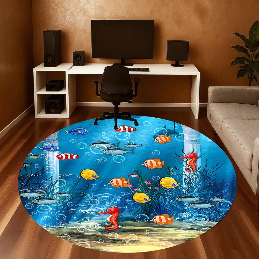 1pc fishes seahorse Round Chair mat Area Rug - Non-Slip, Floor Mat for Office, Bedroom, and Indoor Decor c1125125