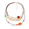 European and American Simple Fashion Trend Multi-layer Stacking String Geometric Pearl Resin CCB Leather Rope Multi-layer Stacking Necklace Women