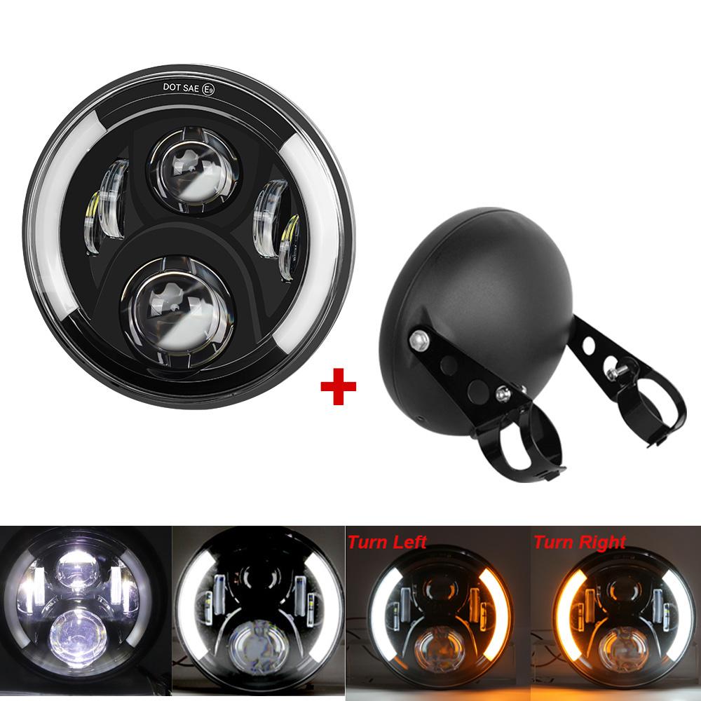 Universal 7.5" Round Head Light for Cafe Racer Bobber Honda 7inch LED Motorcycle Headlight