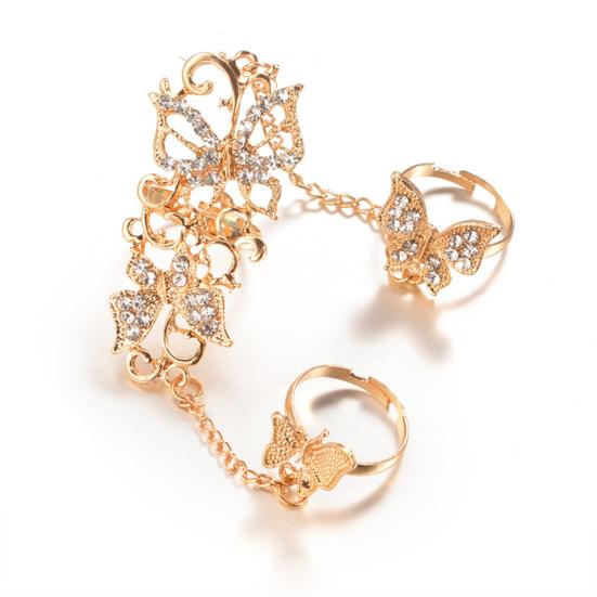 Fashion Rhinestone Hollowed Butterfly Link Finger Ring Adjustable Women Jewelry