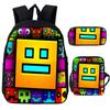 Angry Geometry Dash Cartoon Print Children Backpack 3Pcs Set Boys Girls School Bags Large Capacity Bookbag Back To School Gifts