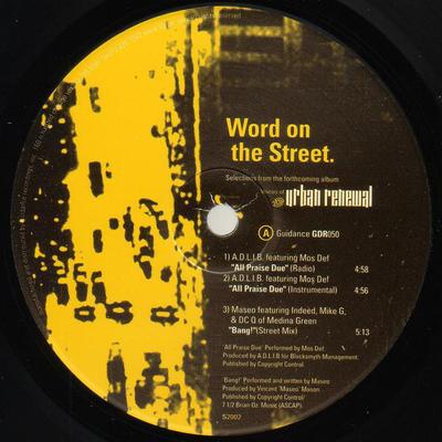 12inch Record VARIOUS - Word On The Street GDR050 Guidance Record 1999 US Rap & Hip-Hop/R&B Used
