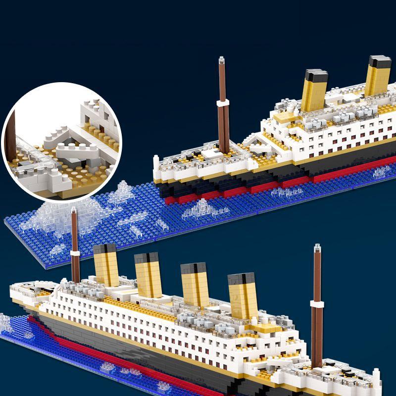 Titanic Creative Luxury Iceberg Cruise Ship Boat Wreck Set City Diy Model Construction Blocks Blocks Toys For Kids Adult Present