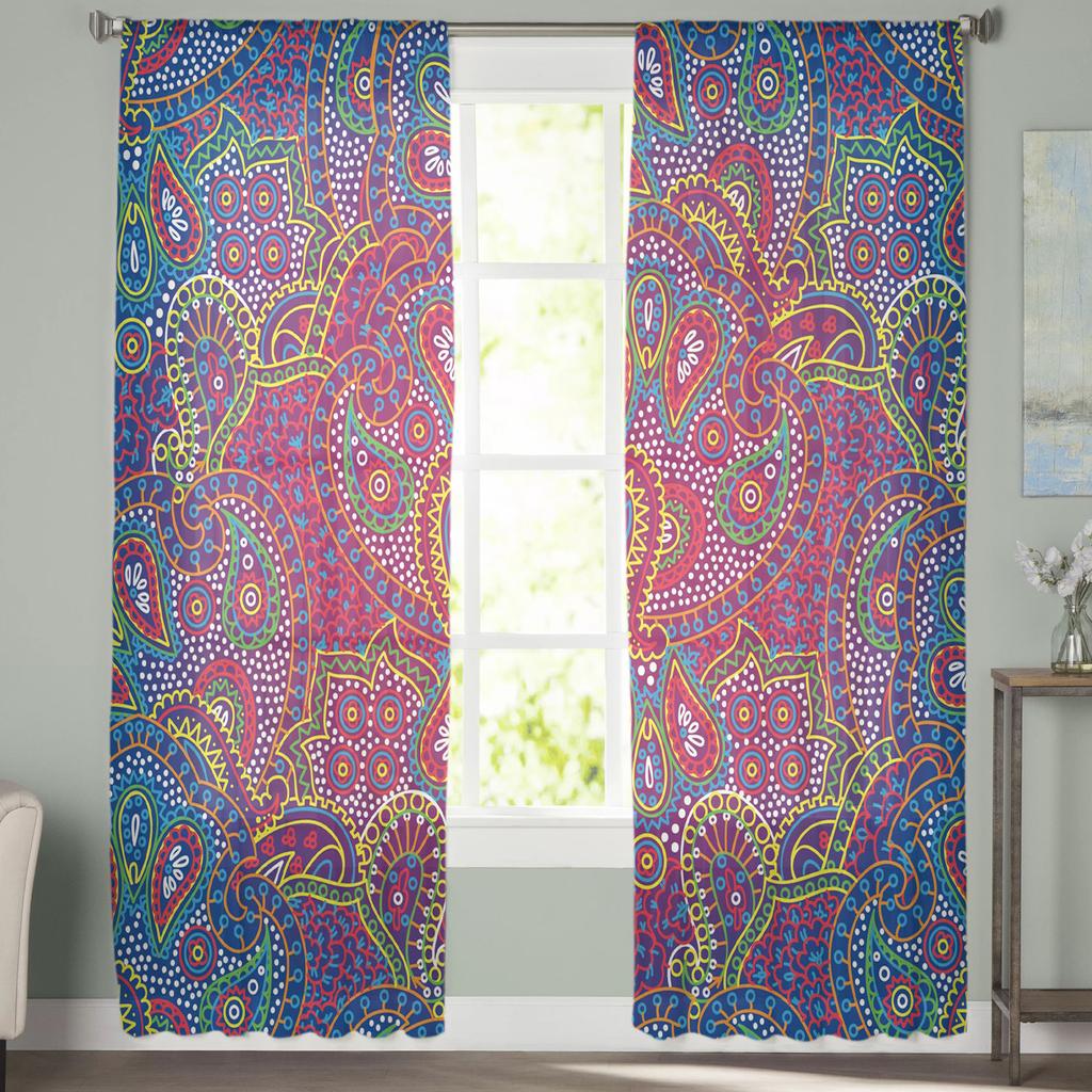 Indische Boho Paisley Textur Fensterbehandlung Tüll Moderne Transparente Vorhänge für Küche Wohnzimmer Schlafzimmer Vorhänge Dekoration