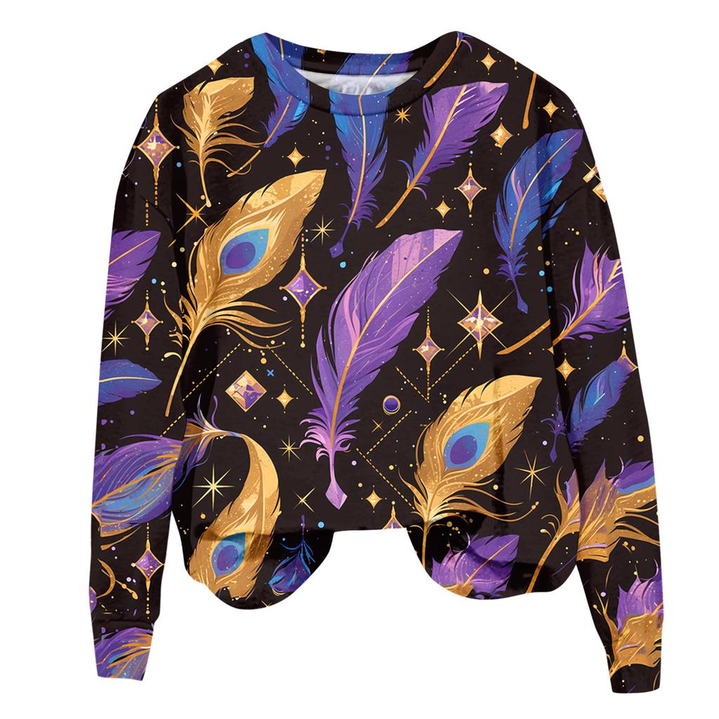 Women's Fashion  Printed Long Sleeve Loose Round Neck Sweatshirt Top