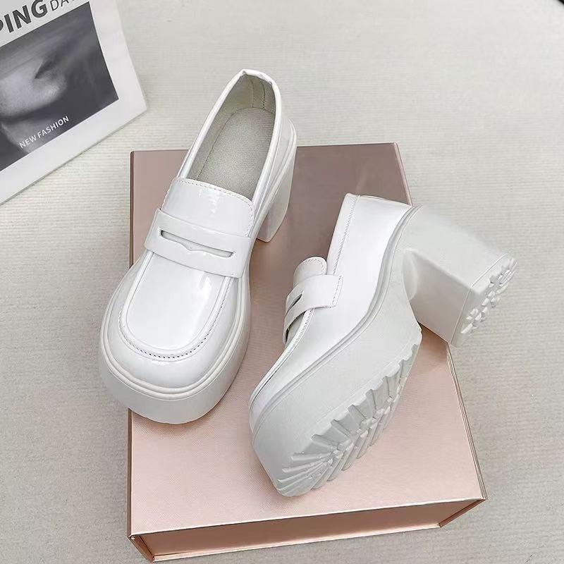 Small Leather Shoes Women's Super High Heel 2025 Spring New Heightening British Style Single Shoes Platform Thick Heel Loafers Women