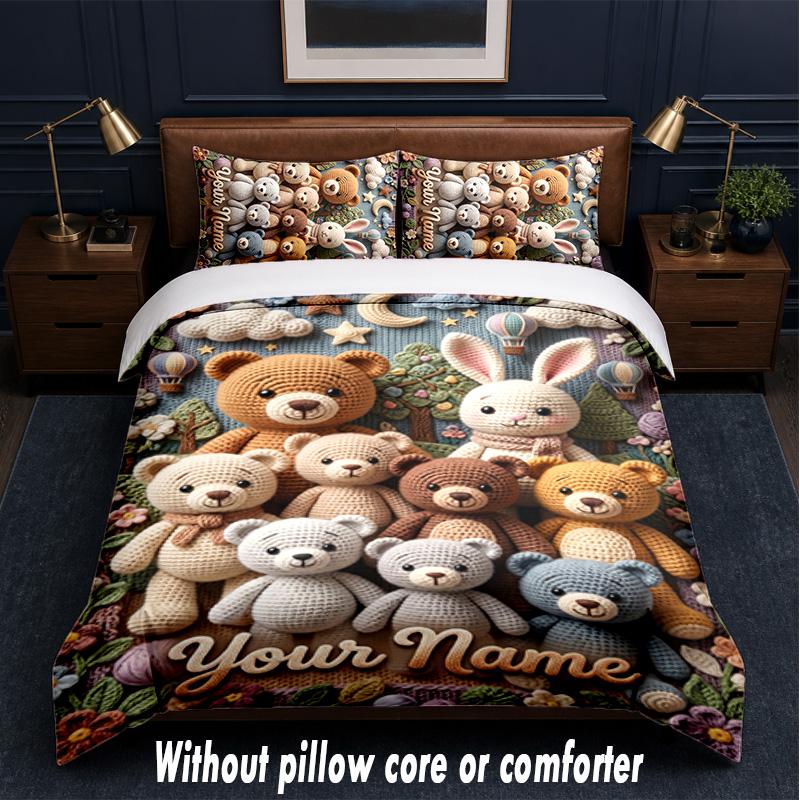 Forest Nature Theme Custom Text Or Name 3Pcs Bedding Set,1 Flat Sheet & 2 Pillowcases Personalized Home Bedding