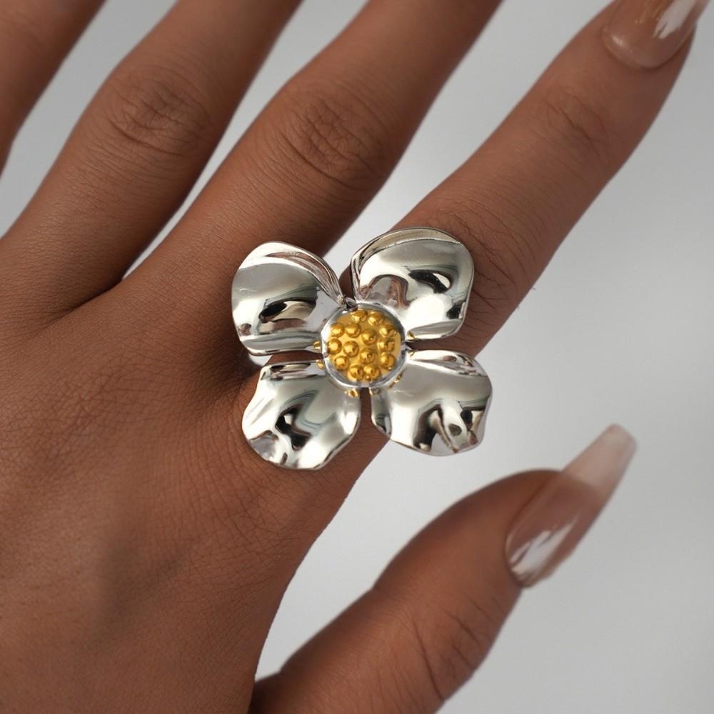 Stainless Steel Oversized Flower Rings Exaggerated Finger Ring  Party Favors