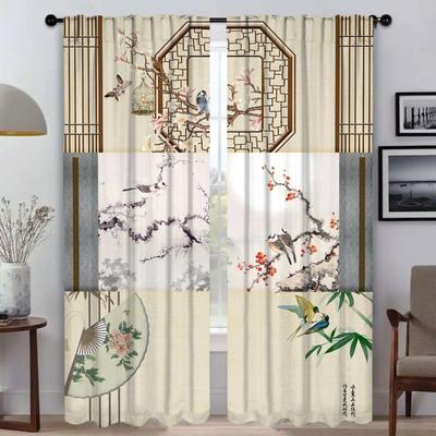 Ancient Chinese Style Window Curtain for Room 2 Panel Elegant Room Curtains Tulle for Bedroom Halloween Decoration Partition