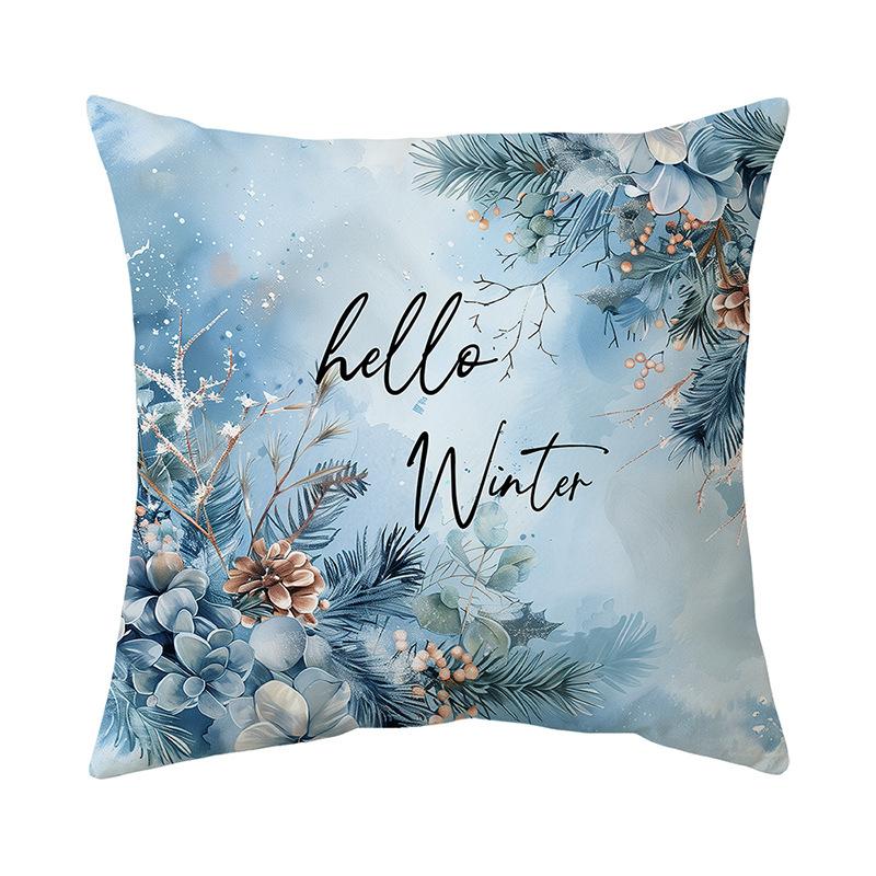 Winter Christmas Snow Scenery Printed Pillow Cover Holiday Decoration Sofa Cushion Cover American Home Bedroom Cushion