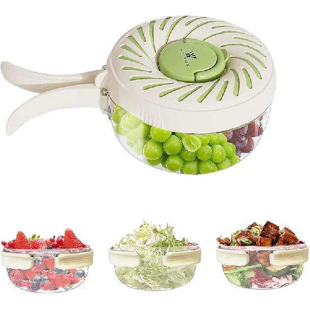 Fruit Washing Bowl with Strainer and Lid with Handle, Portable Strainers and Colander for Kitchen, Vegetable Wash Drain Basket, 3 in 1 Berry Fruit small
