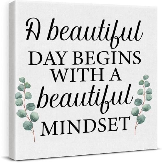 pirational Farmhouse Canvas Print Wall Art Decor One Small Positive Thought in the Morning Can Change Your Whole Day Sign Painting Plaque Rustic Home
