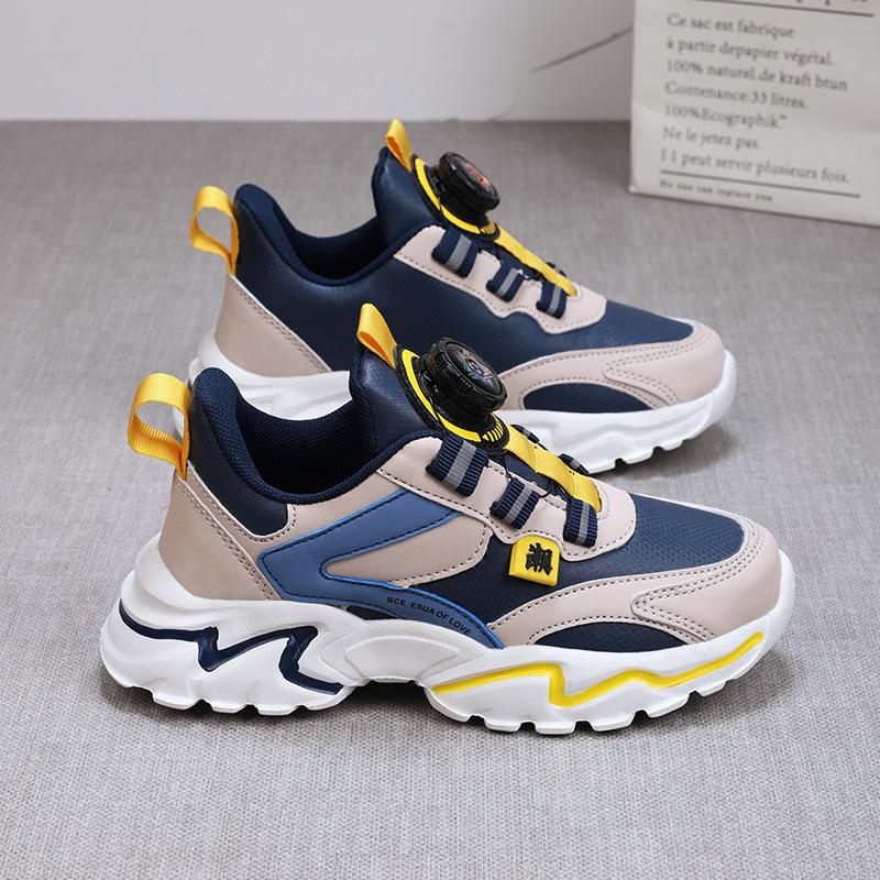 Children's breathable dad shoes autumn boys' shoes leather shoes new mesh sneakers button medium and older shoes