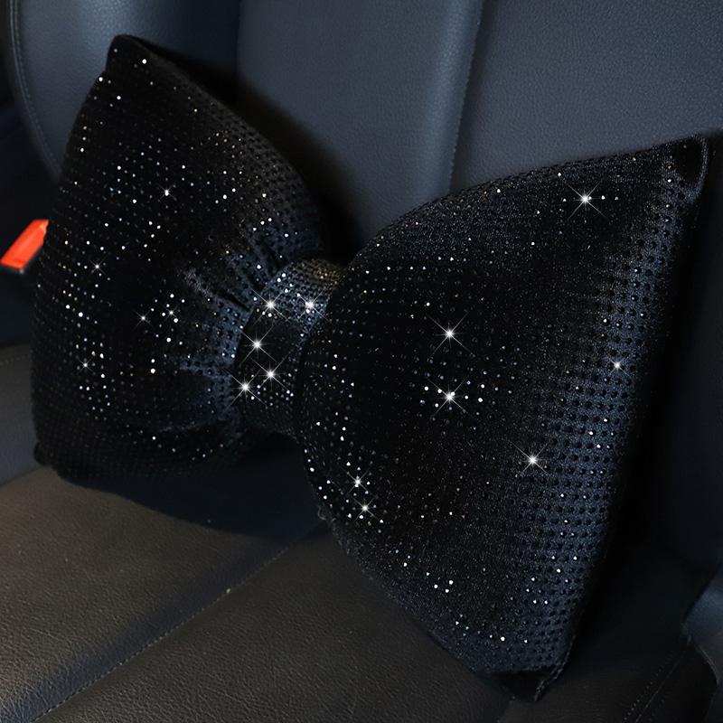 1 ks Bling Diamantový Tvar Mašle Polštářek za Krk do Auta Kamínkový Křišťálový Opěrka Hlavy Sedadla Podpora Pasu Polštářky Doplňky do Interiéru Auta