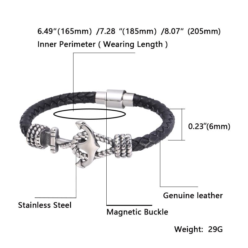 New Stainless Steel Anchor Bracelet Men's Jewelry Punk Black Woven Genuine Leather Bracelet Charm Vintage Gifts