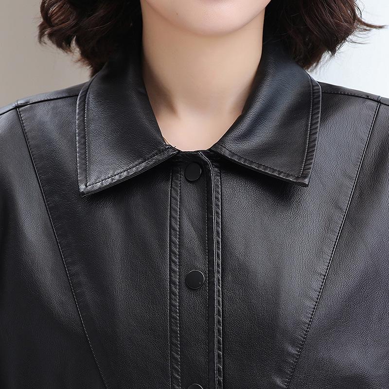 2025 Spring Women's Stylish Slim-Fit PU Leather Jacket - Fashionable Mom's Outerwear for 30s & 40s