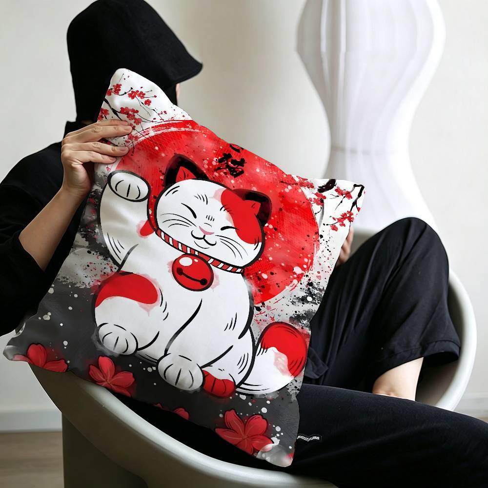 Maneki Neko Rich Luck Money Cat Personalized Pillow Cover Kids Bedroom Wild Party Decor Pillowcase kid Birthday shower Gift