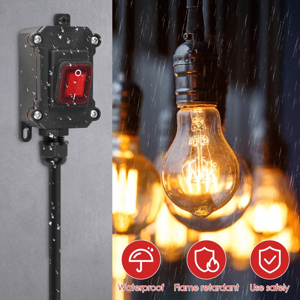 1/2PCS Inline Cord Switch with 3 Prong Plug Waterproof Marine Rocker Switch with LED Power Cord for Outdoor Appliance Equipment