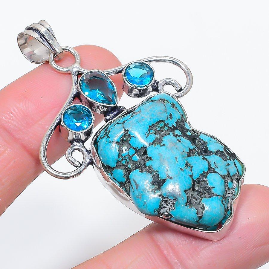 

Natural Tibetan Turquoise, Topaz 925 Sterling Silver Jewelry Pendant 2.36 a6P77