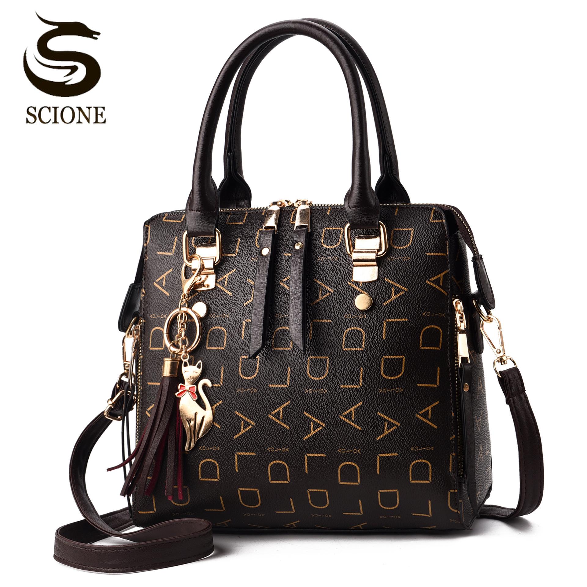 

SCIONE Женские сумки Женские сумки Повседневные сумки на ремне Большие вместительные сумки из искусственной кожи Сумки через плечо 24cm*13cm*35cm чёрный