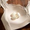 Women White Lace Trim Bra with Mulberry Silk