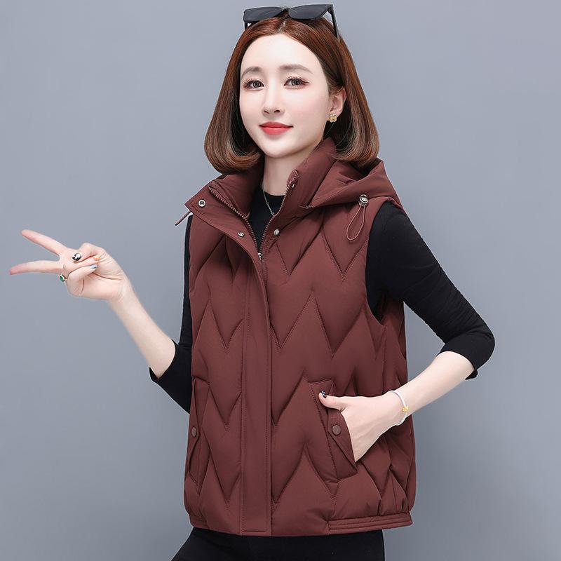 Nová zimní bavlněná vesta s kapucí, krátký střih, módní a všestranná, slim dámská bavlněná bunda s klipem na koně