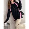 Sweet and cool style contrasting long-sleeved T-shirt for women