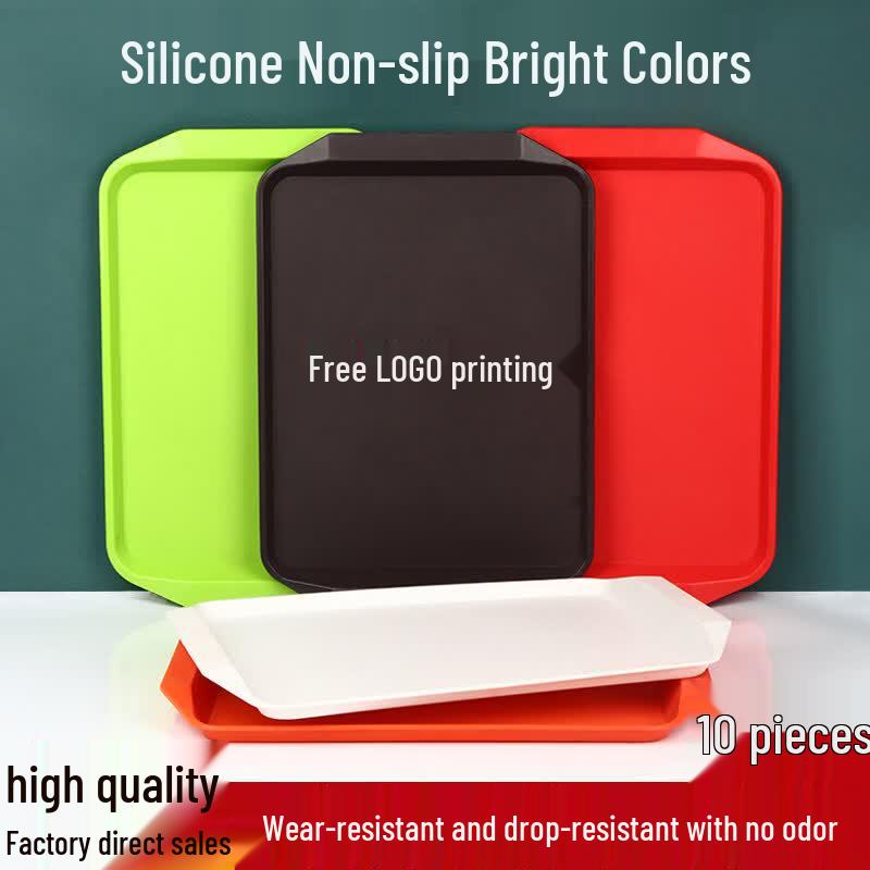 Green Rectangular Anti-Slip Plastic Serving Trays (10-Pack)