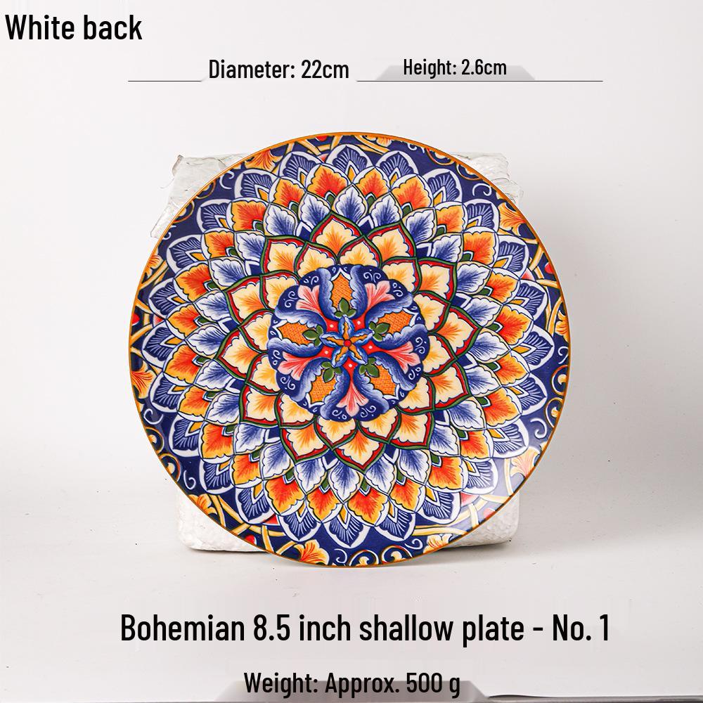Blue Bohemian Porcelain Microwave-Safe Rice Bowl and Plate Set