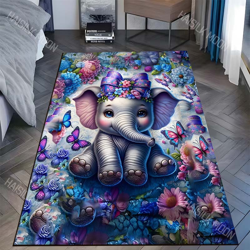 

Whimsical elephant butterflies floral pastel Carpet for Living Room Bedroom Sofa Home Decor Rus Non-slip Floor Mat Luxury Gift 40x60cm