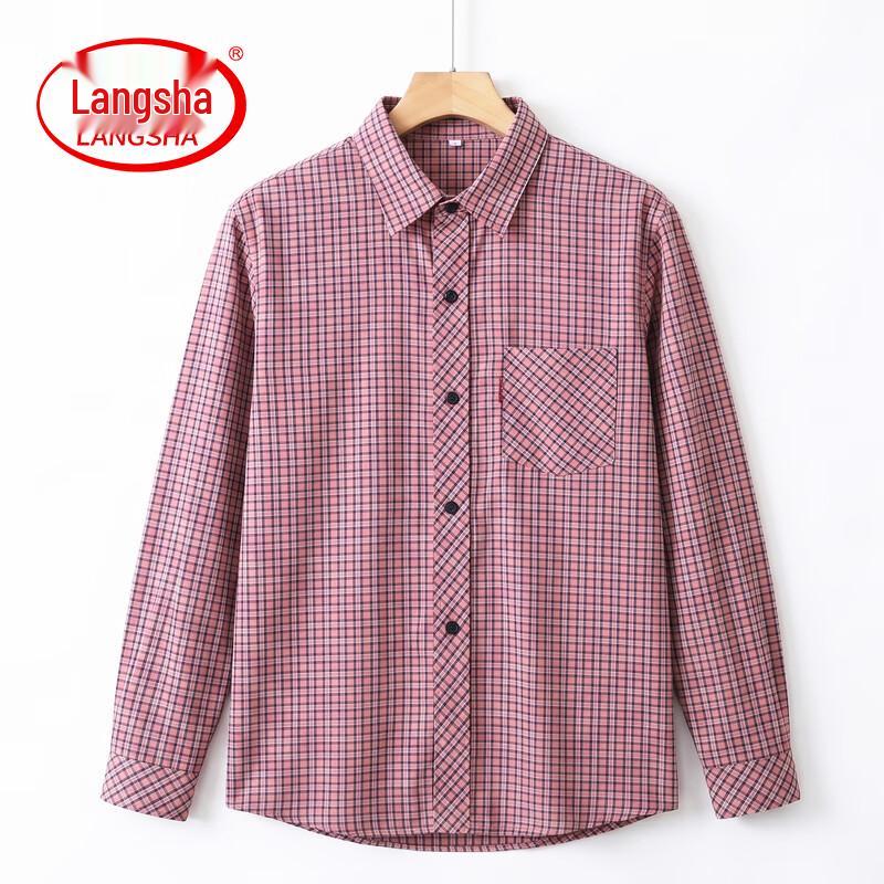 Langsaha Women's Loose-Fit Plaid Long-Sleeve Casual Shirt