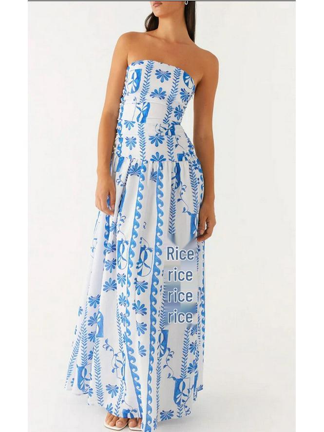 

Summer 2025 Elegant One-Shoulder Pleated Strapless Dress for Women Small