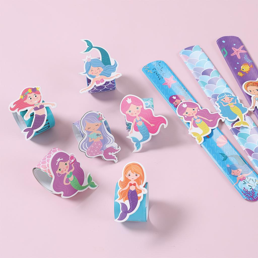 12Pcs Cartoon Mermaid Slap Bracelets Animals Wristband Gift Birthday Kids Favor Toys Party Supplies Mermaid Birthday Decoration