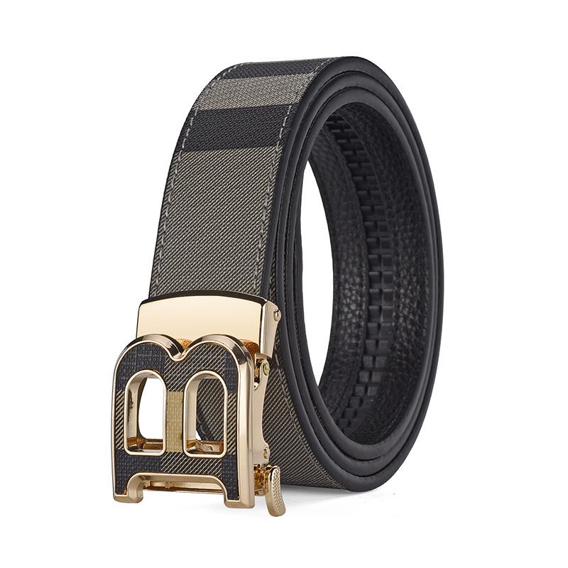 

Men s B Brand Leather Belt with Letter B Buckle - Plaid Strap, Stylish Business Fashion 115cm