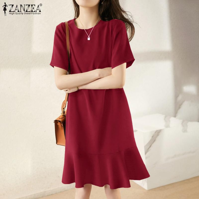 ZANZEA Rochie casual de vară, cu mâneci scurte, cu volane