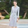 Blue Two-Button Suit Collar Women's Mid-Length Dress - Spring & Autumn Style
